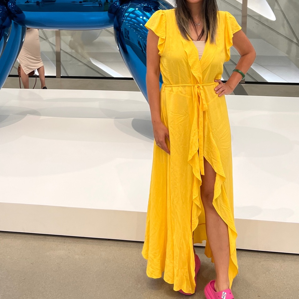 Melissa Odabash Brianna Maxi Wrap Dress Yellow Medium M